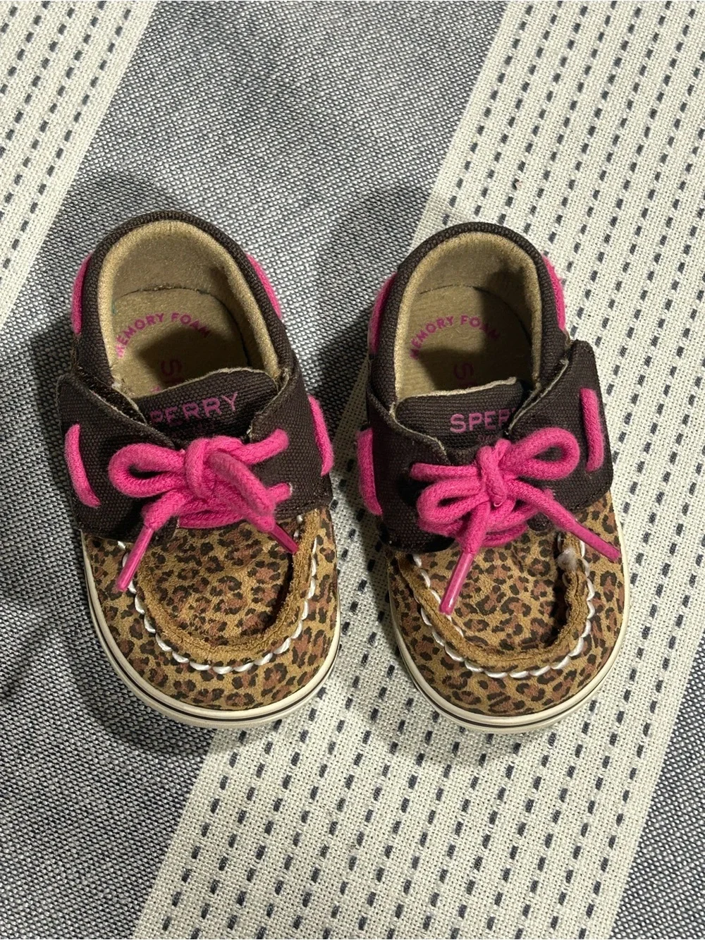 Infant Sperry Leopard Print Boat Shoes with Pink Accents